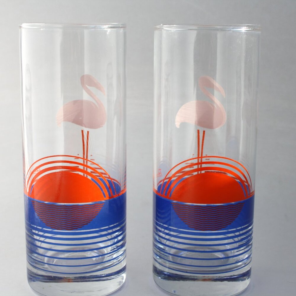 Pair of Vintage flamingo Glasses Signed Panache Cocktail Barware colourful - Picture 4 of 5